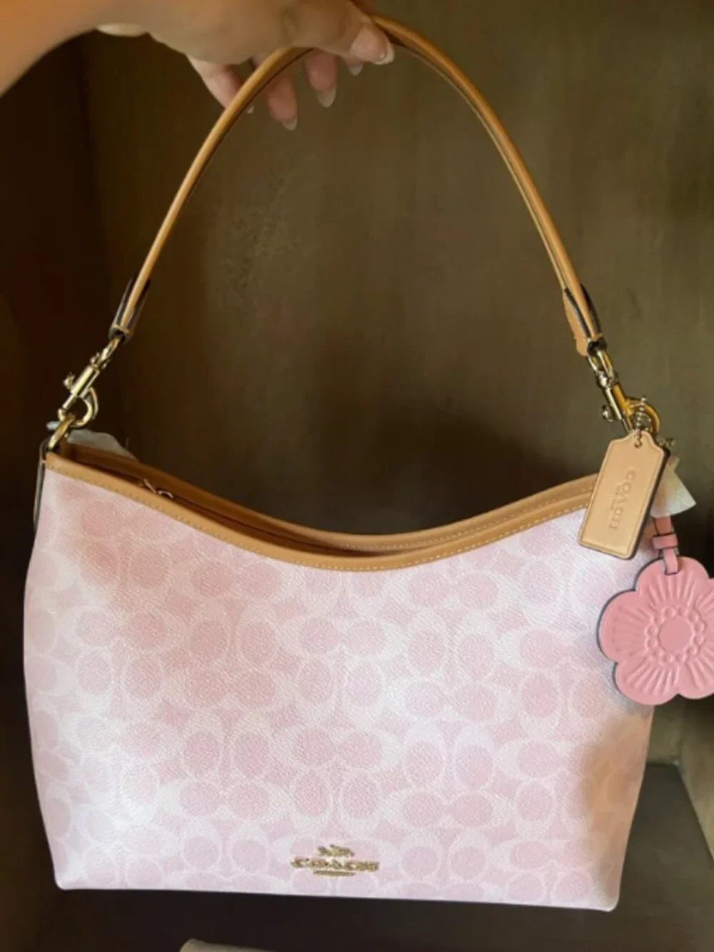 Coach Pink Signature Canvas Hobo Shoulder Bag